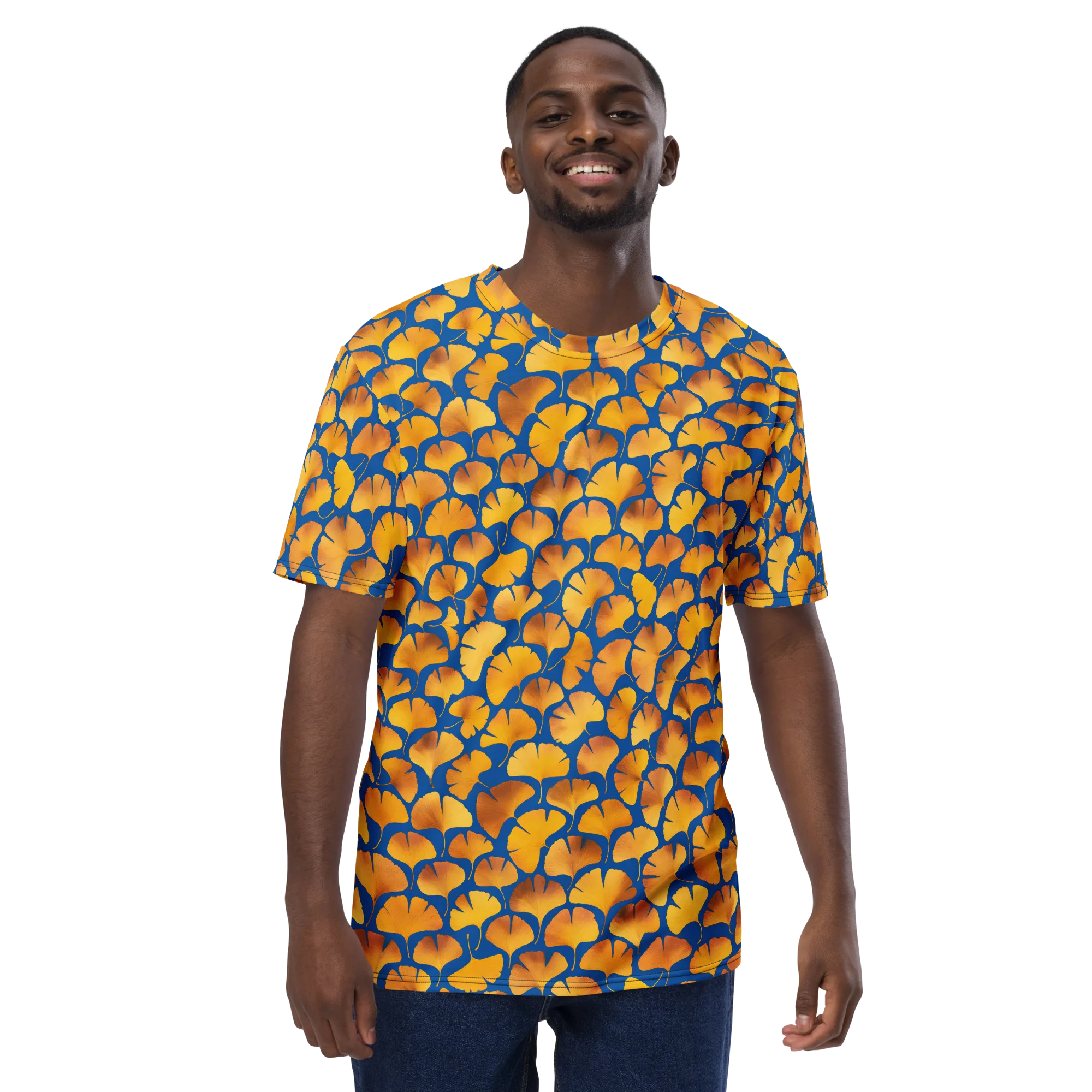 Blue Ginkgo on Men's Crew Neck T-Shirt — Front print