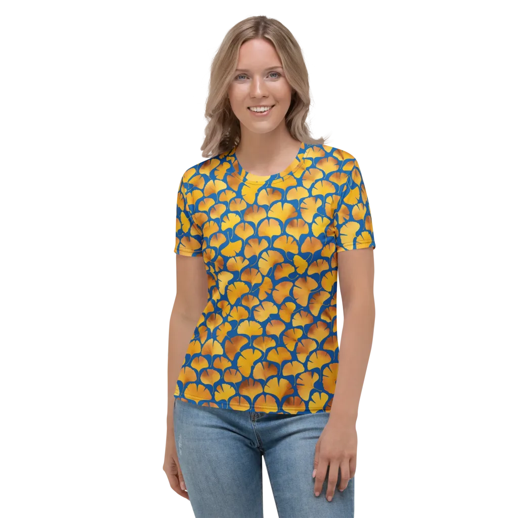 Blue Ginkgo on Women's Crew Neck T-Shirt — Front