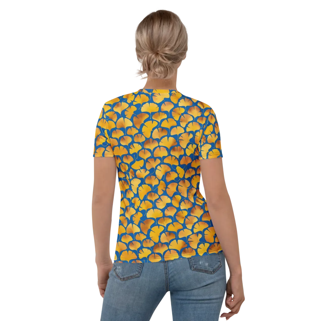 Blue Ginkgo on Women's Crew Neck T-Shirt — Back