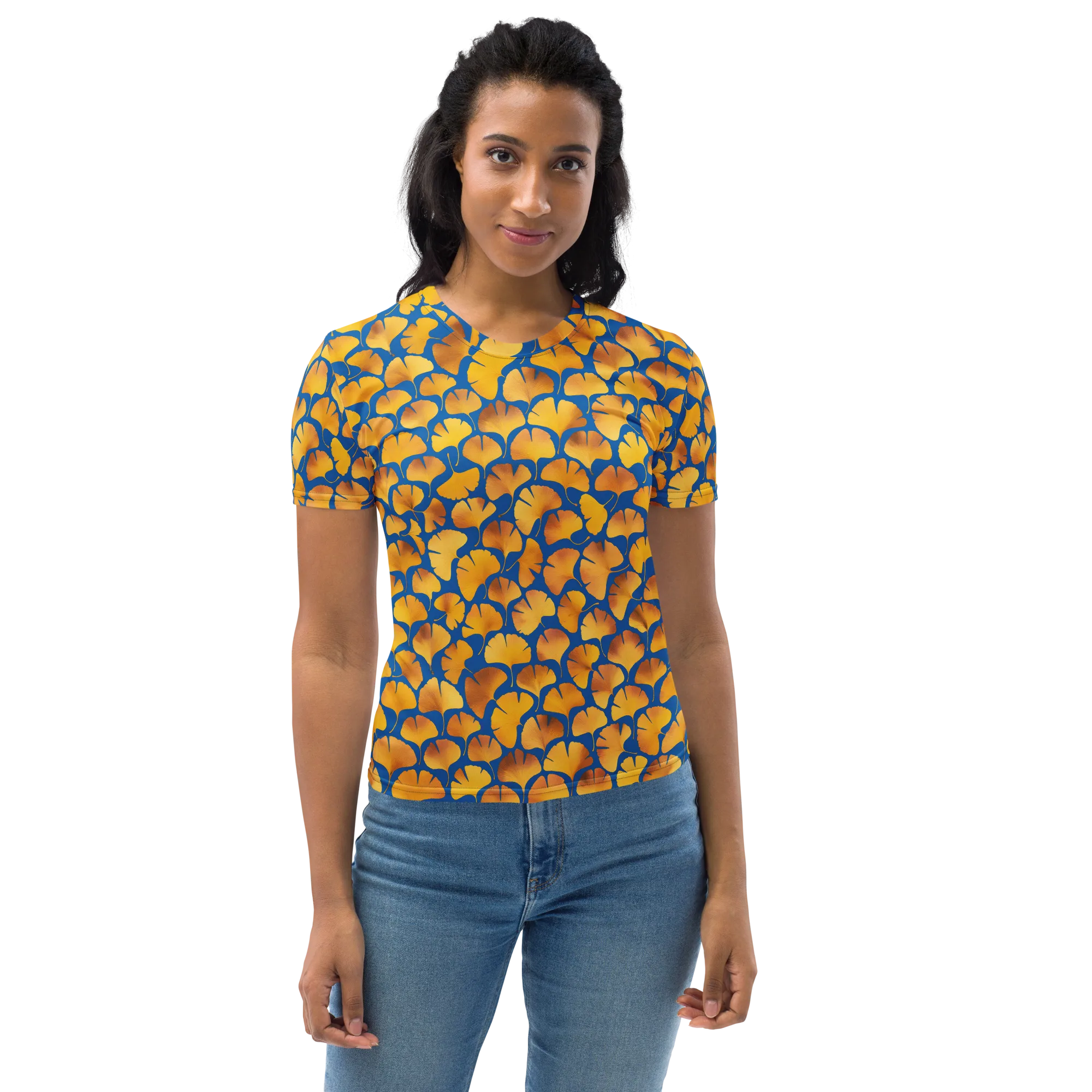 Blue Ginkgo on Women's Crew Neck T-Shirt — Print file