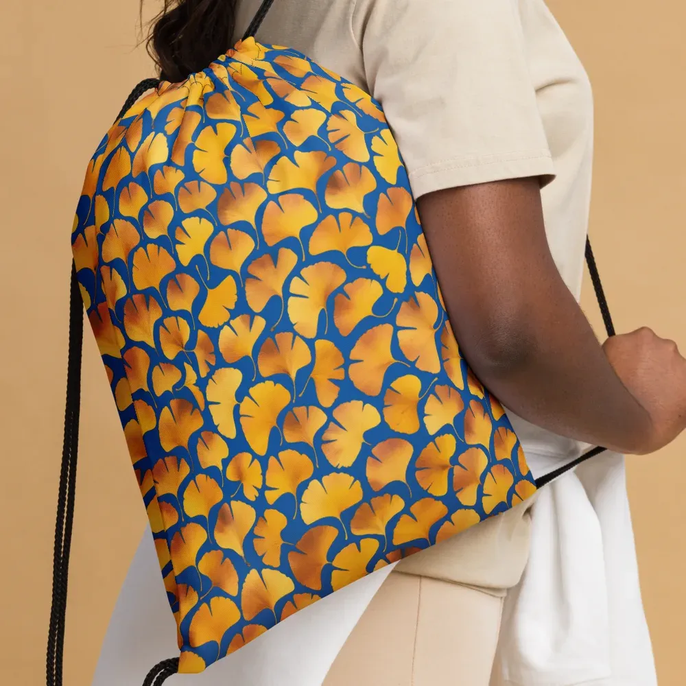 Blue Ginkgo on Drawstring Bag — Front 2