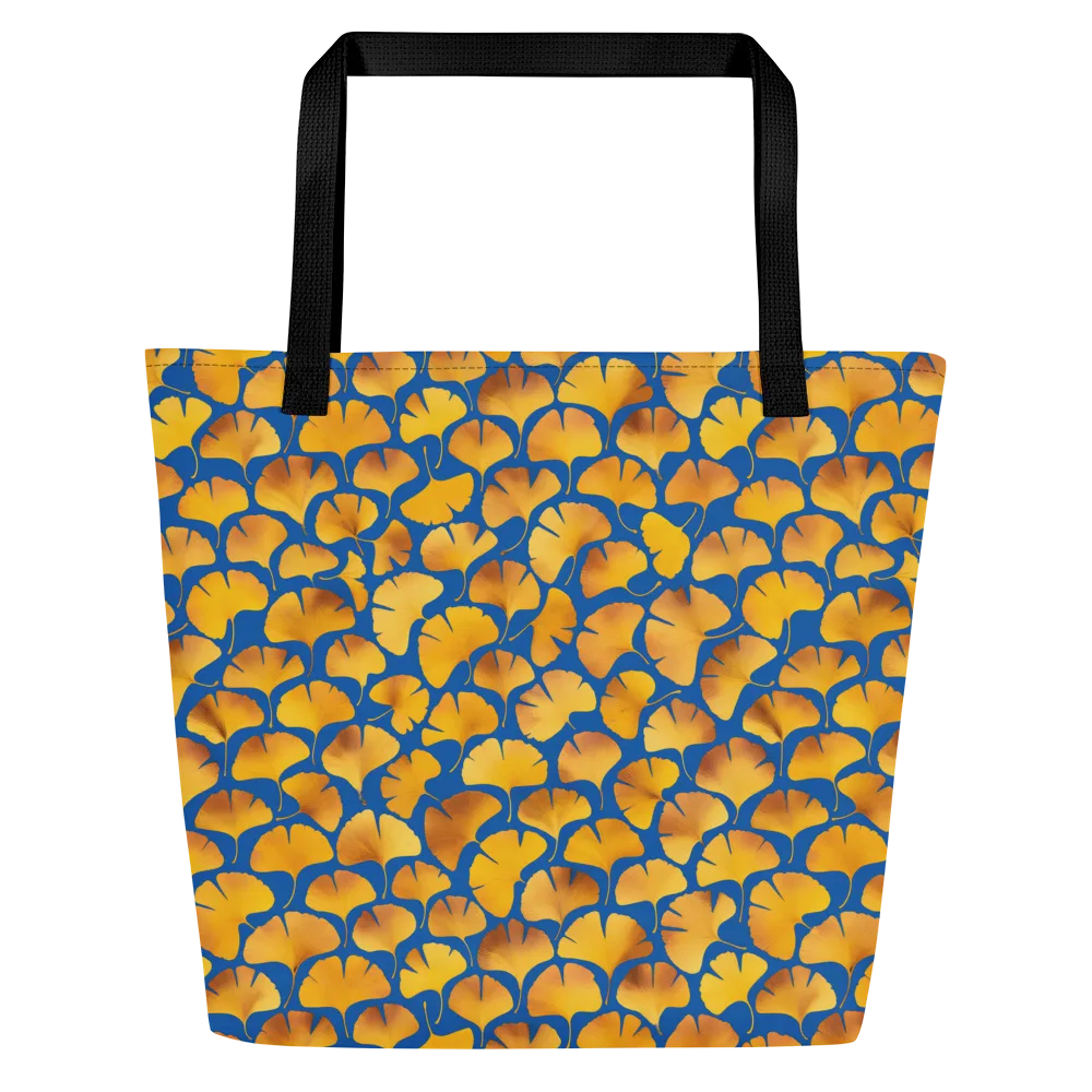 Blue Ginkgo on Large Tote Bag W/ Pocket — Front
