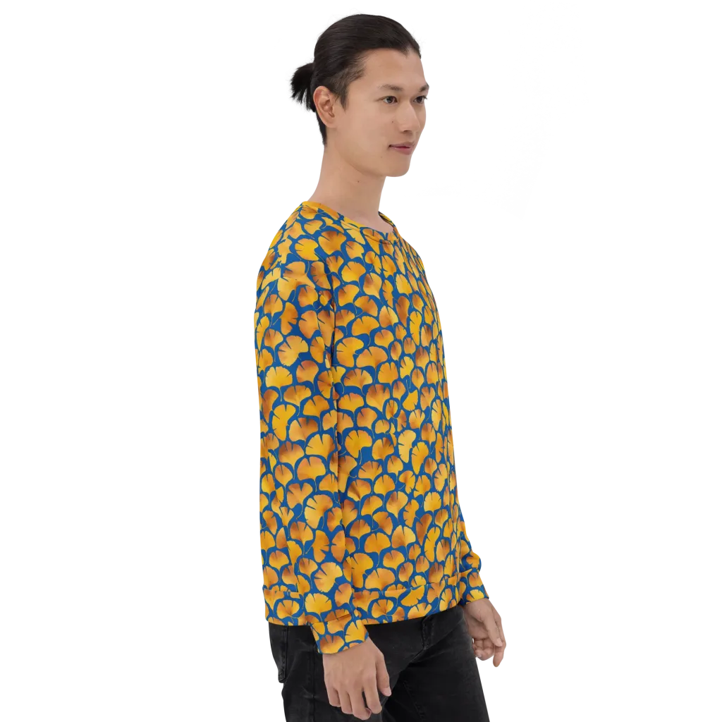 Blue Ginkgo on Sweatshirt — Right sleeve