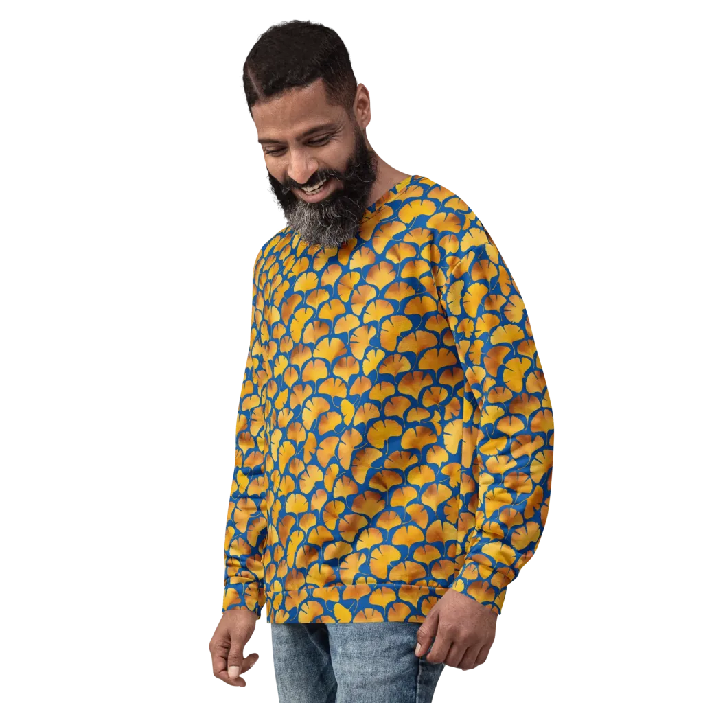 Blue Ginkgo on Sweatshirt — Left sleeve