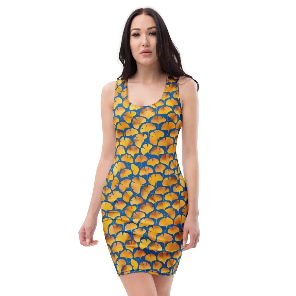 Blue Ginkgo on Bodycon Dress — Front