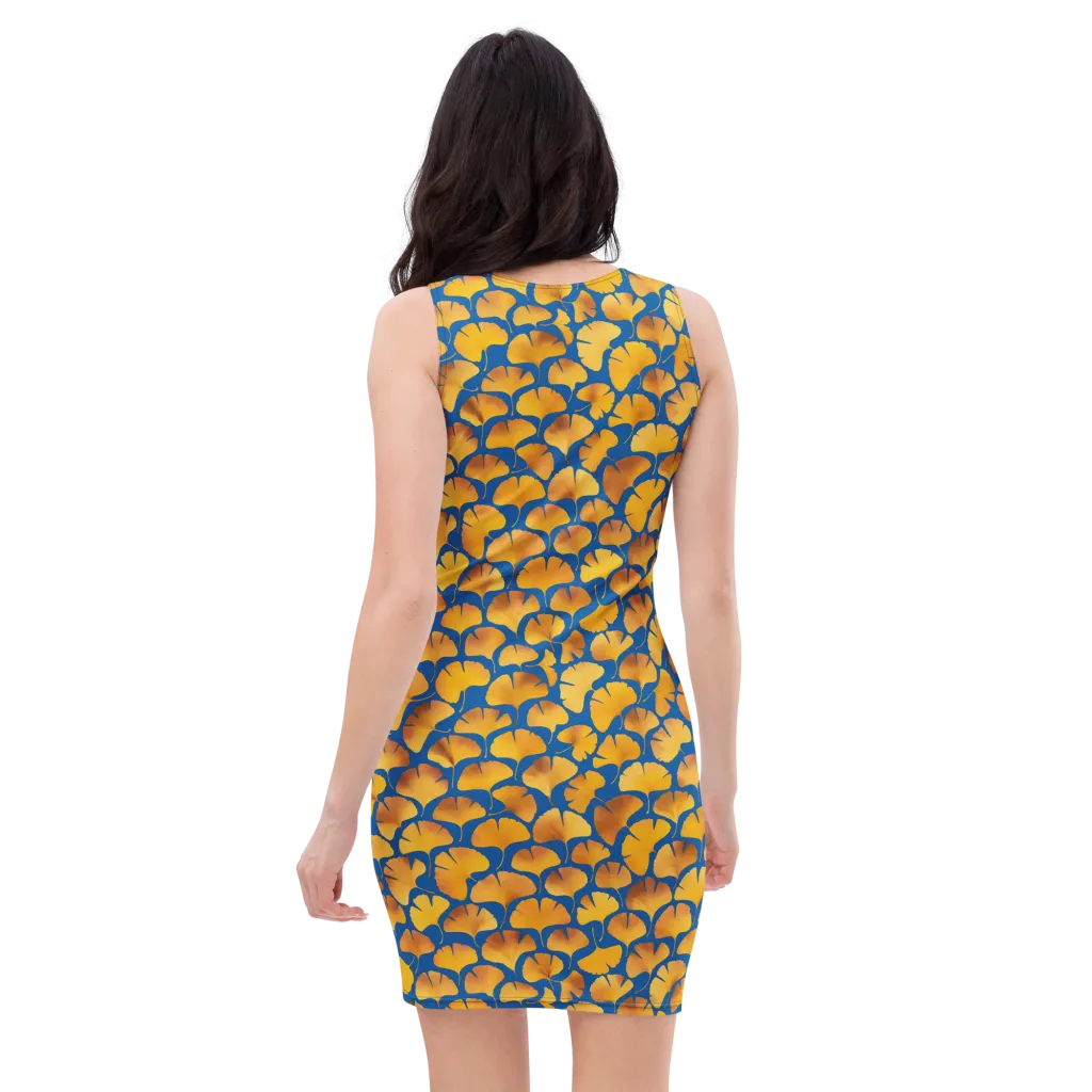 Blue Ginkgo on Bodycon Dress — Back