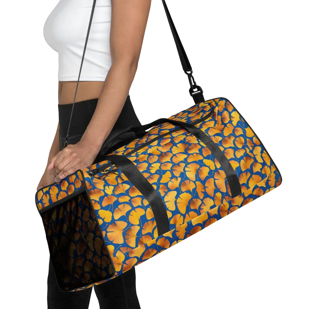 Blue Ginkgo on Duffle Bag — Front