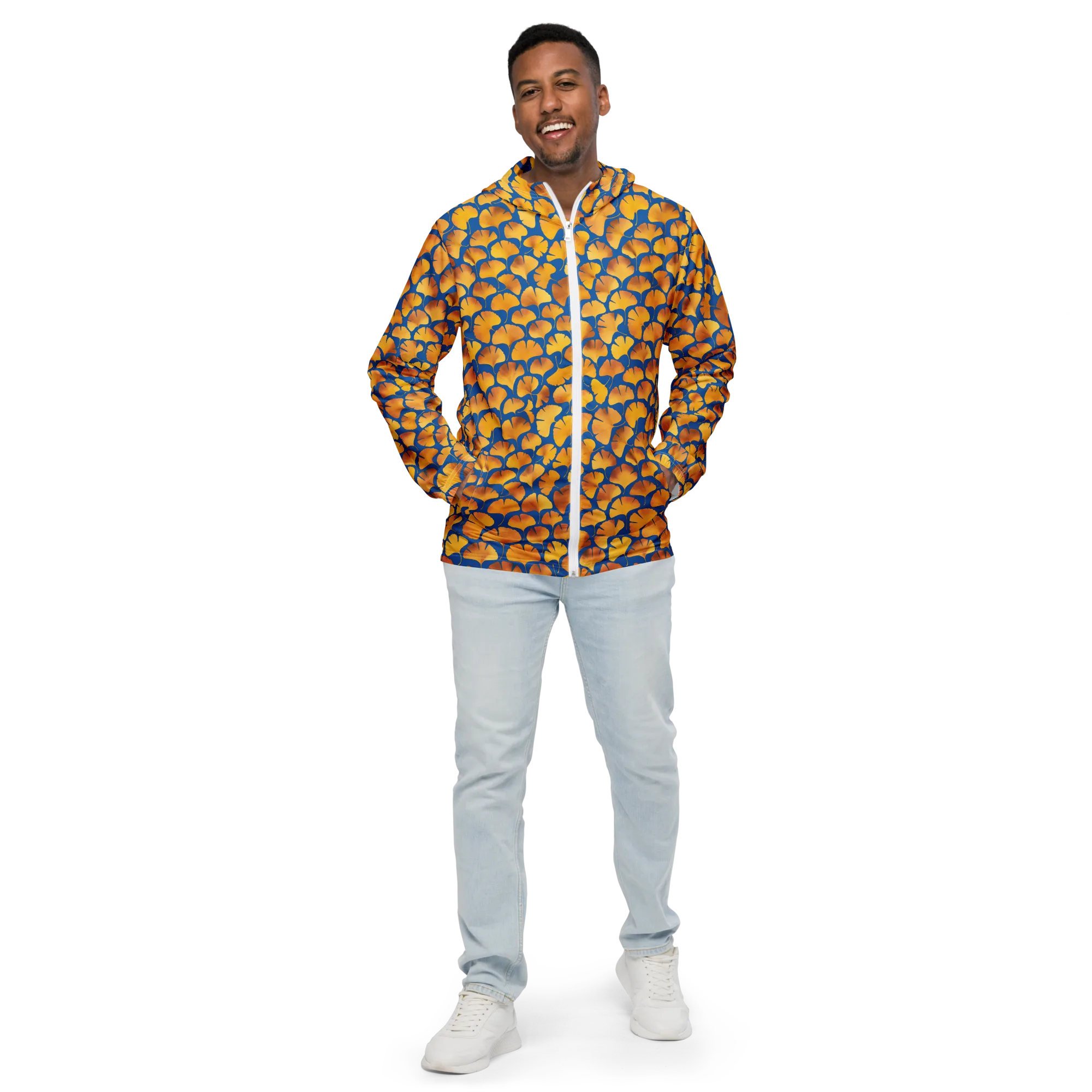 Blue Ginkgo on Men's Windbreaker — Front