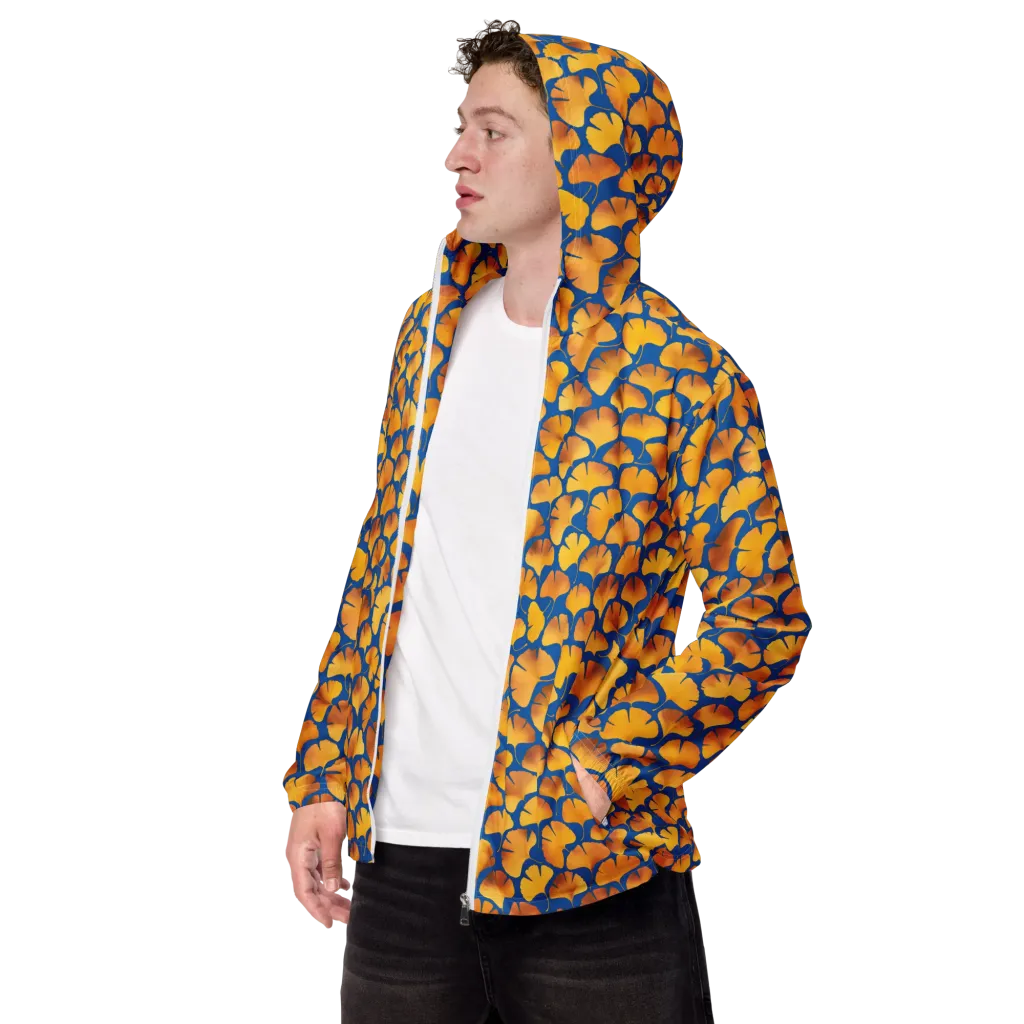 Blue Ginkgo on Men's Windbreaker — Left Front