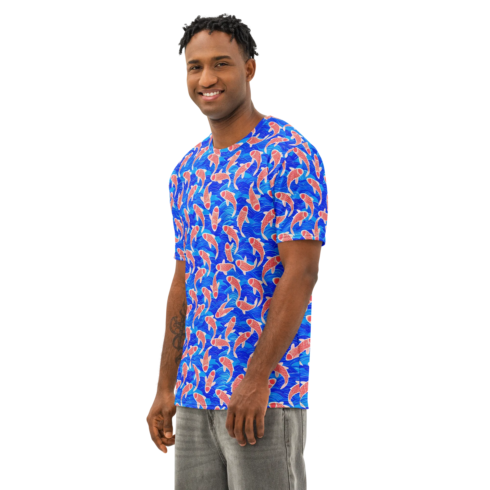 Cobalt Current on Men's Cotton Crew Neck T-Shirt — Left Front