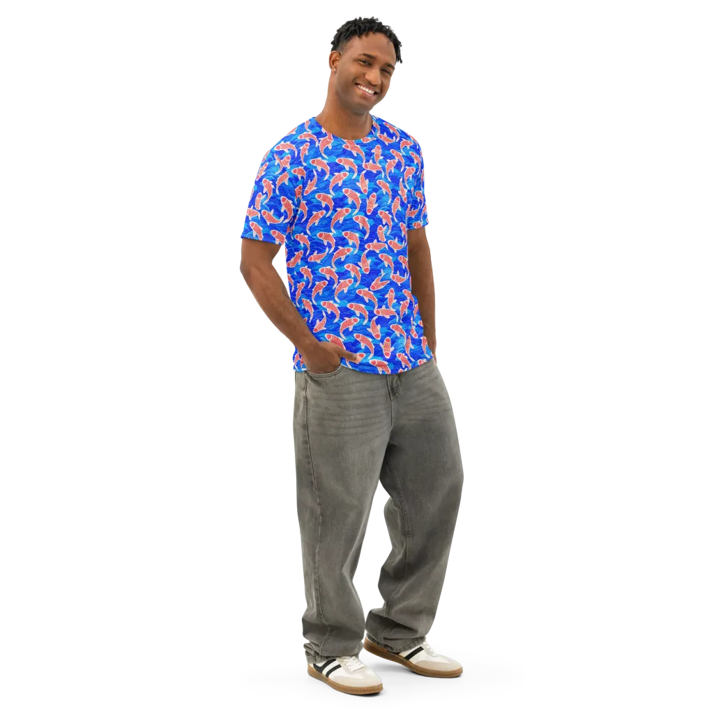 Cobalt Current on Men's Cotton Crew Neck T-Shirt — Right Front
