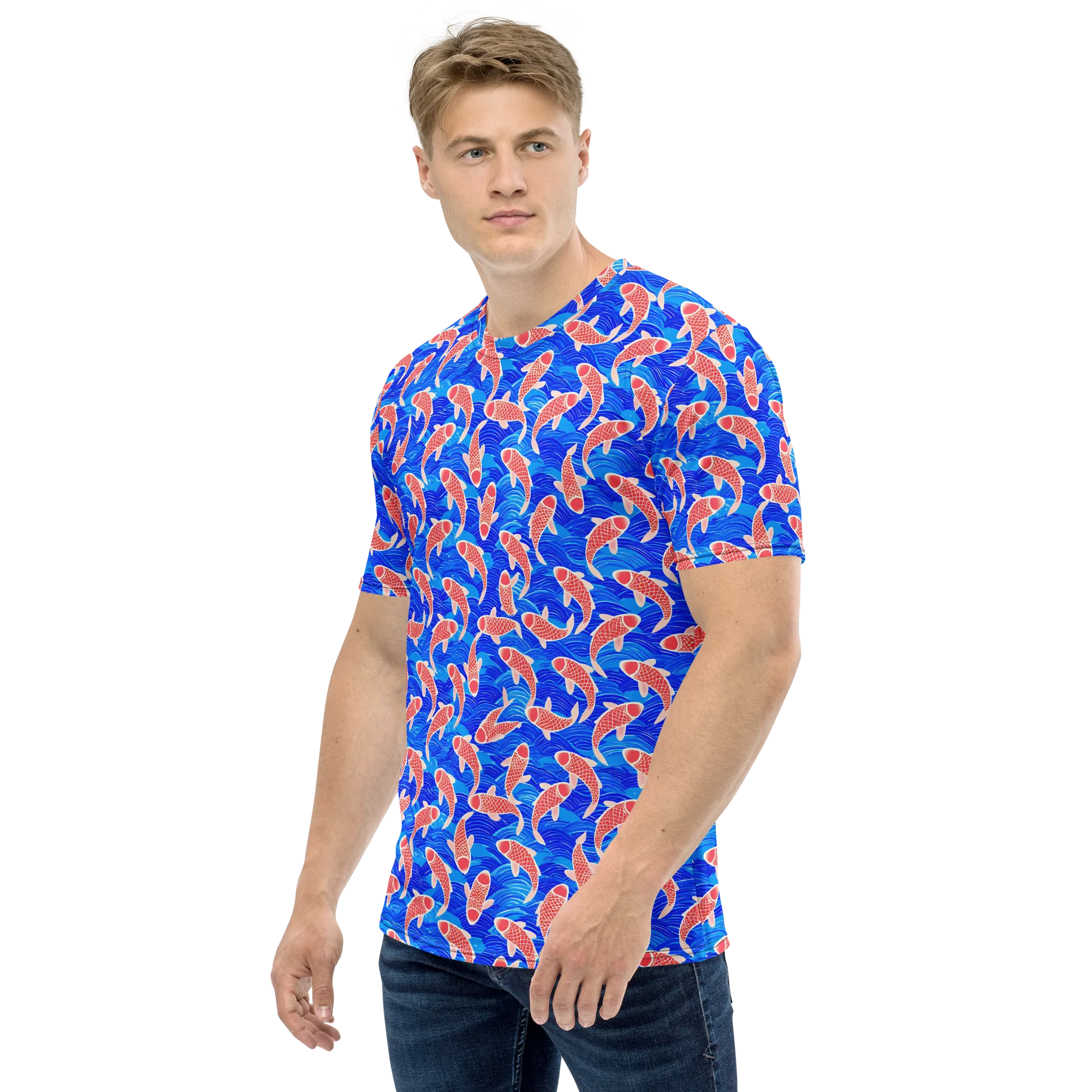 Cobalt Current on Men's Crew Neck T-Shirt — Left sleeve