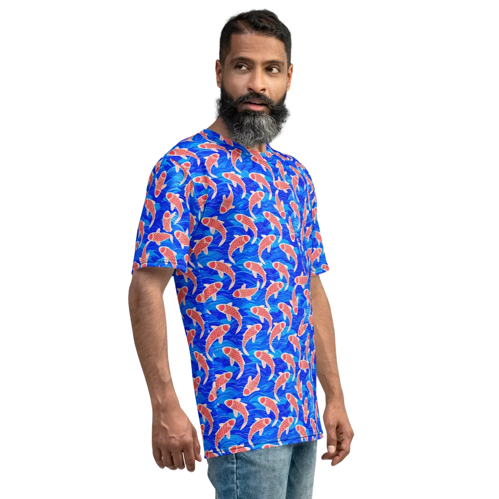 Cobalt Current on Men's Crew Neck T-Shirt — Right sleeve