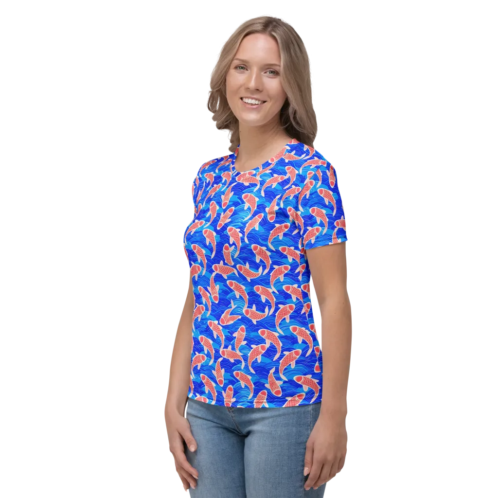 Cobalt Current on Women's Crew Neck T-Shirt — Left sleeve
