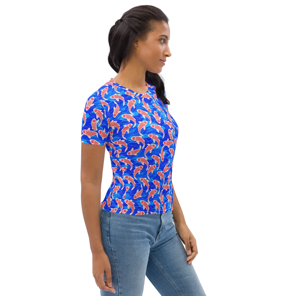 Cobalt Current on Women's Crew Neck T-Shirt — Right sleeve