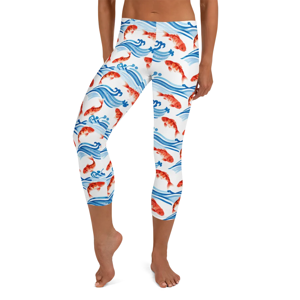 Waves of Fortune on Capri Leggings — Front