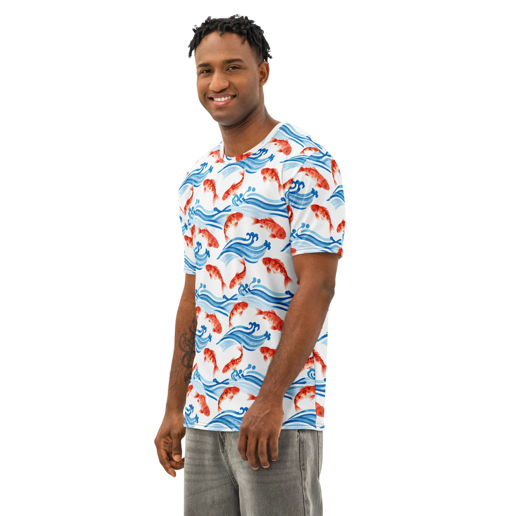 Waves of Fortune on Men's Cotton Crew Neck T-Shirt — Left Front