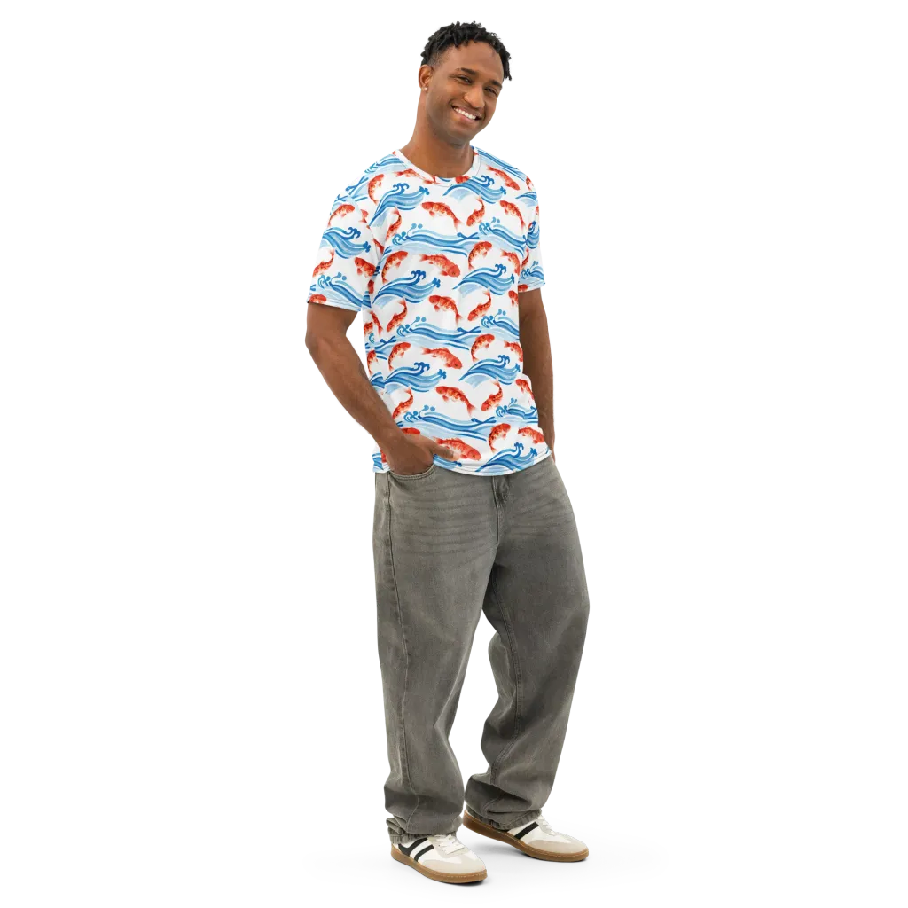 Waves of Fortune on Men's Cotton Crew Neck T-Shirt — Right Front