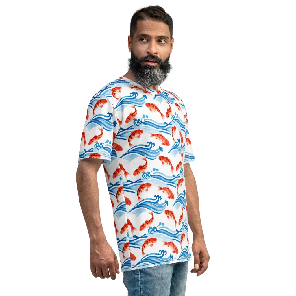 Waves of Fortune on Men's Crew Neck T-Shirt — Right sleeve