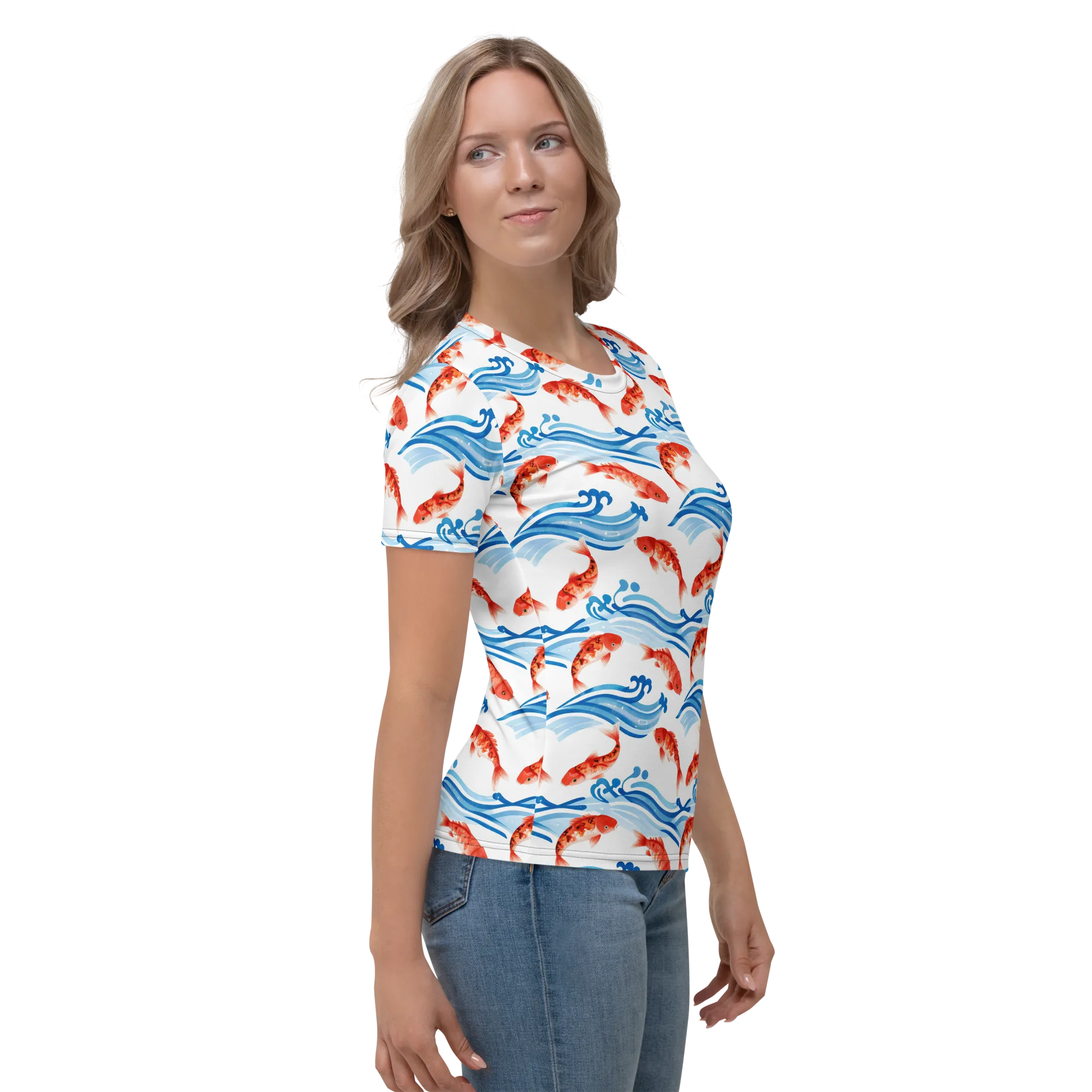 Waves of Fortune on Women's Crew Neck T-Shirt — Right sleeve