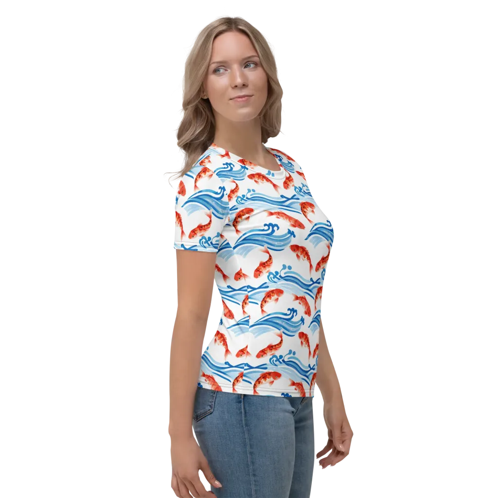 Waves of Fortune on Women's Crew Neck T-Shirt — Right sleeve