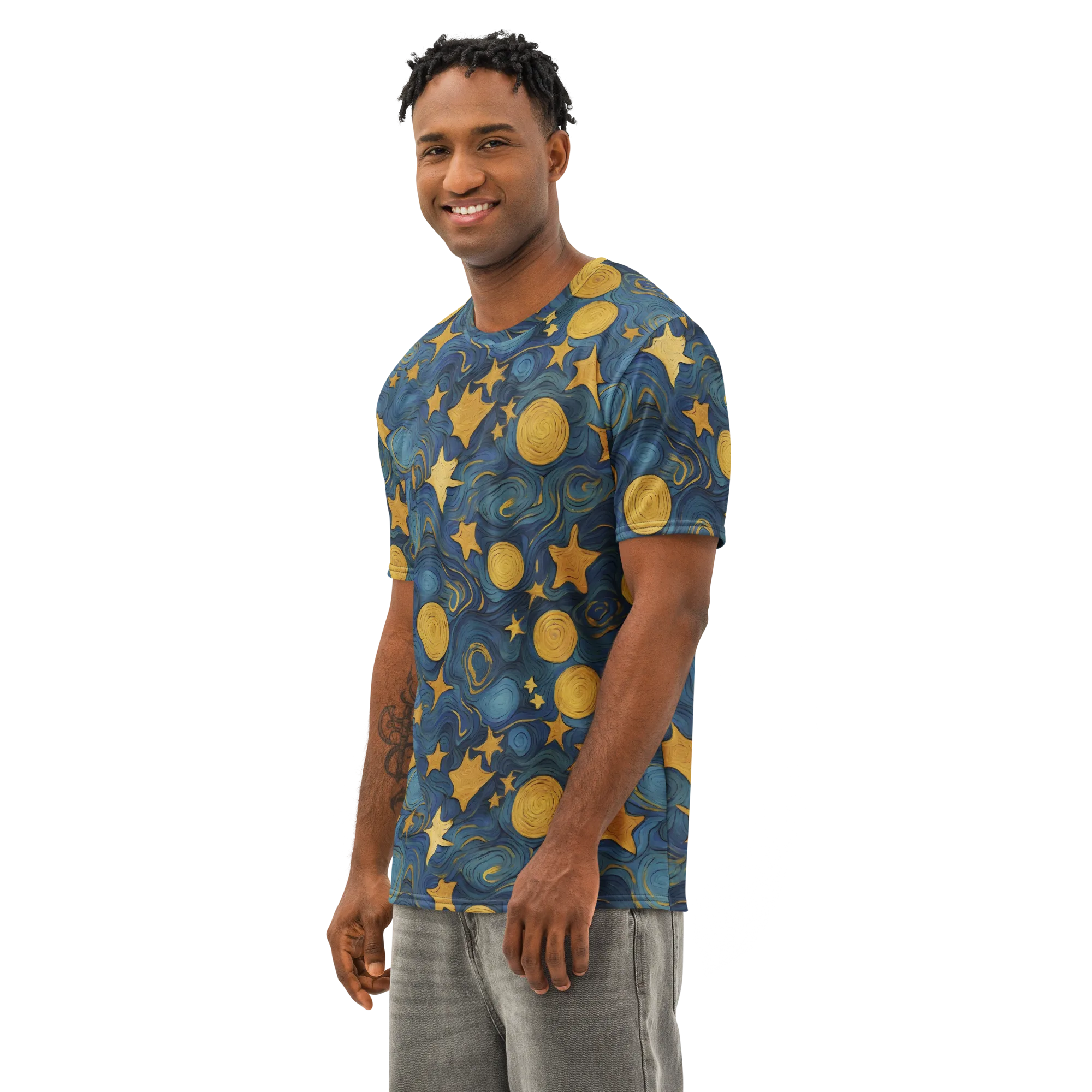 Gilded Galaxy on Men's Cotton Crew Neck T-Shirt — Left Front