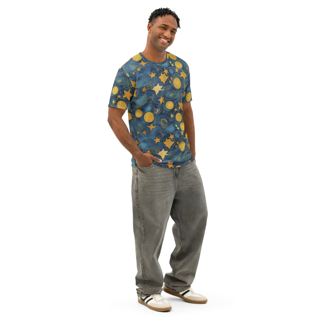 Gilded Galaxy on Men's Cotton Crew Neck T-Shirt — Right Front