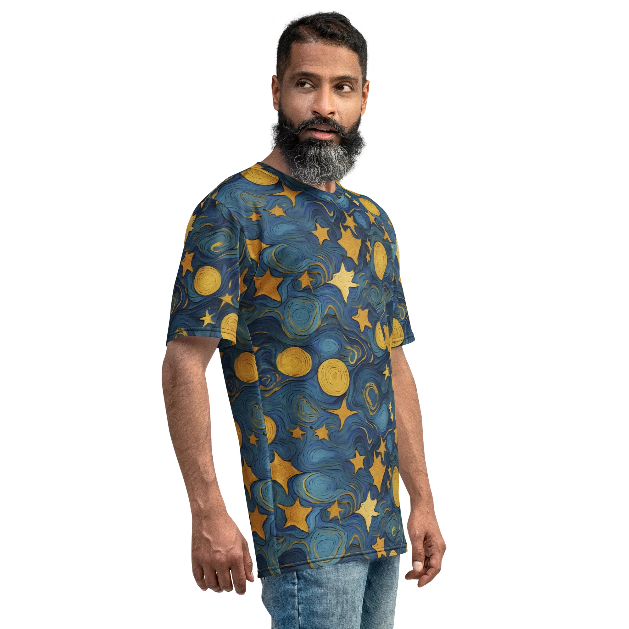 Gilded Galaxy on Men's Crew Neck T-Shirt — Right sleeve