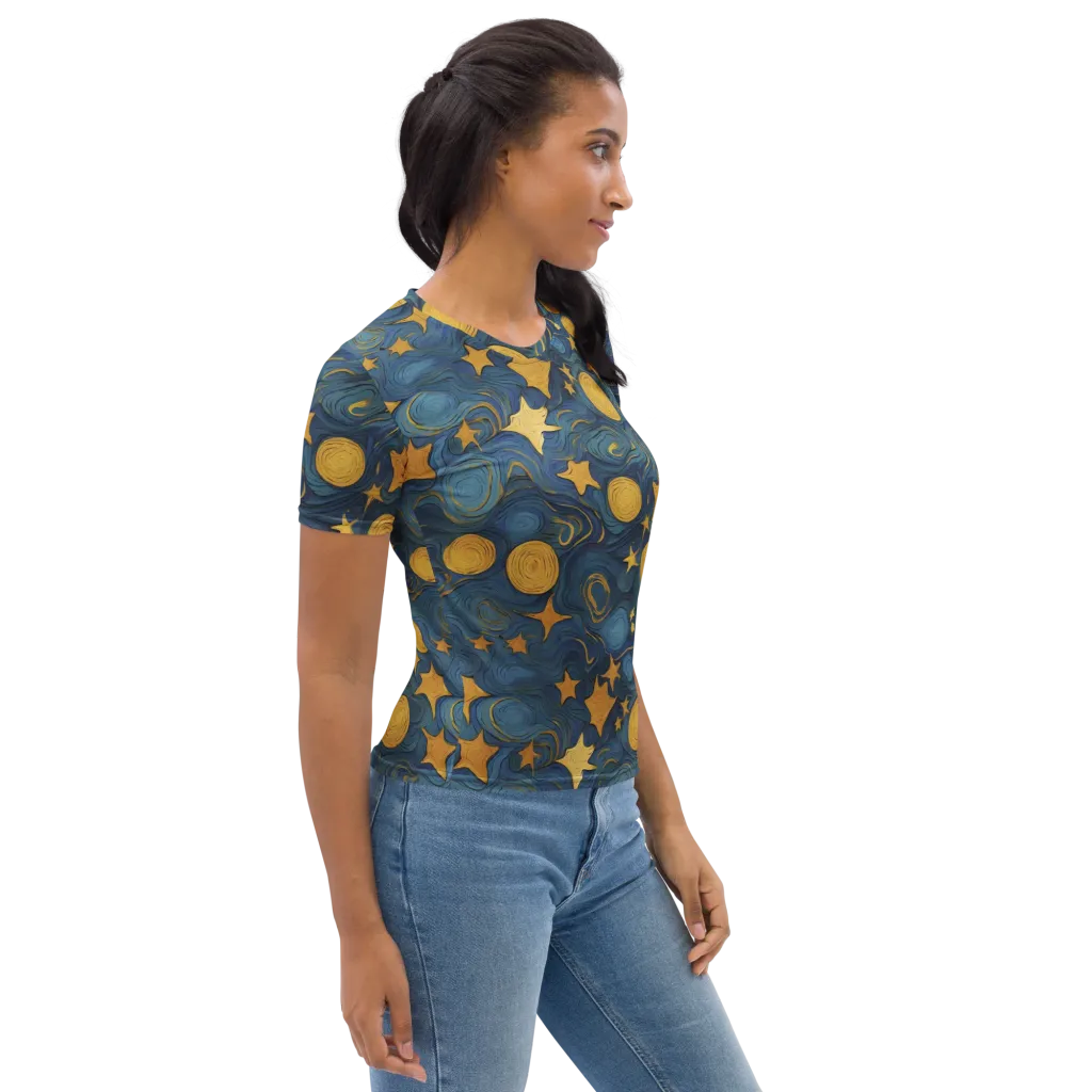 Gilded Galaxy on Women's Crew Neck T-Shirt — Right sleeve