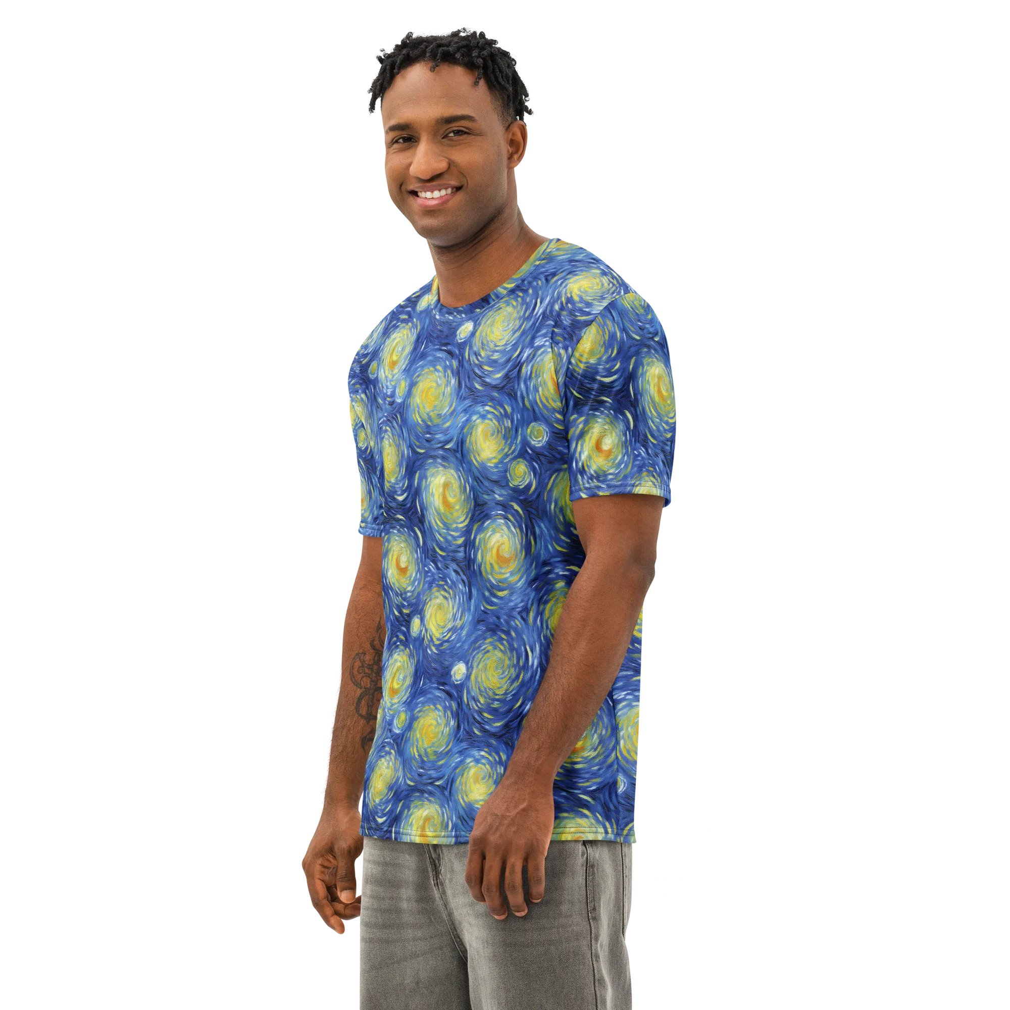 Celestial Whirl on Men's Cotton Crew Neck T-Shirt — Left Front