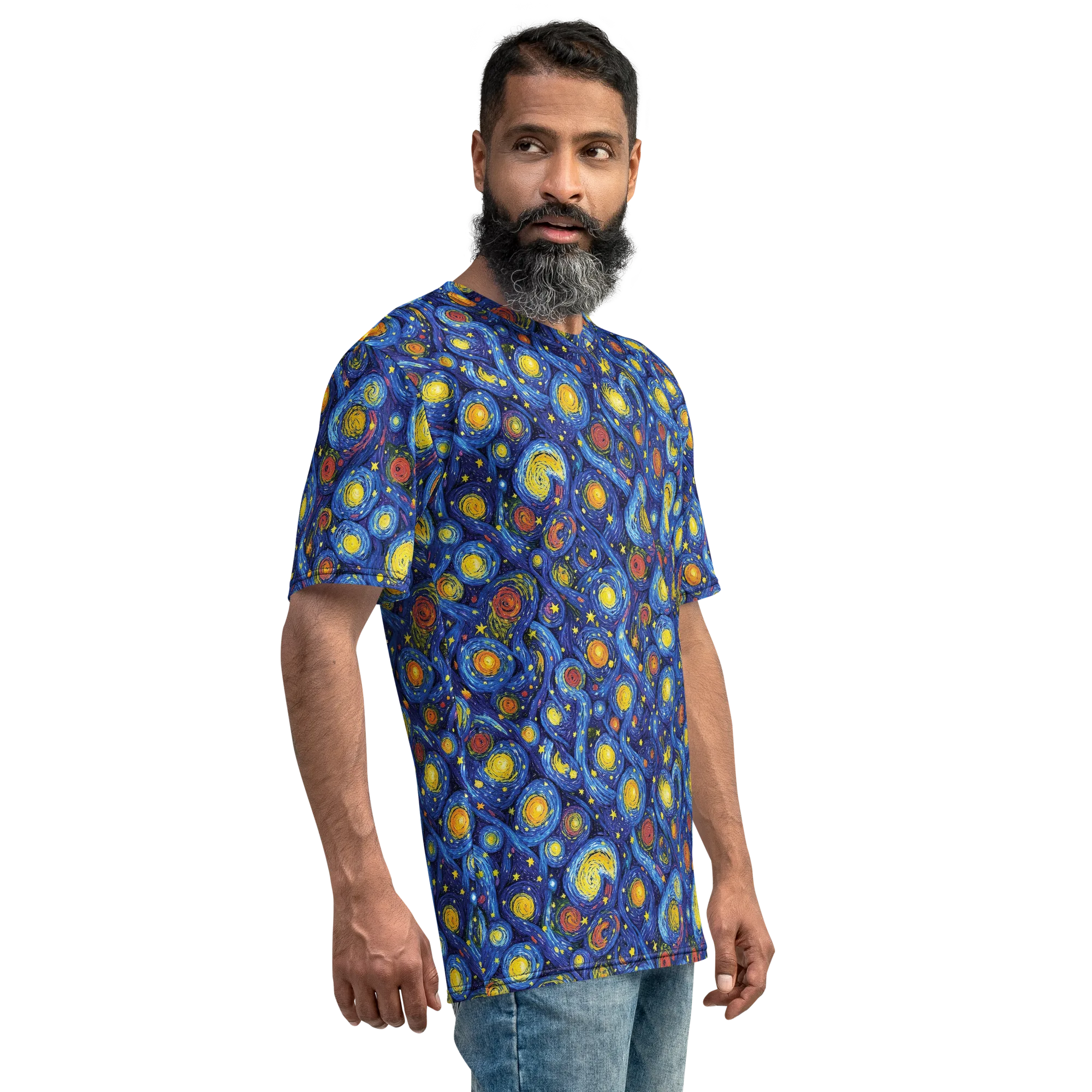 Cosmic Whirl on Men's Crew Neck T-Shirt — Right sleeve