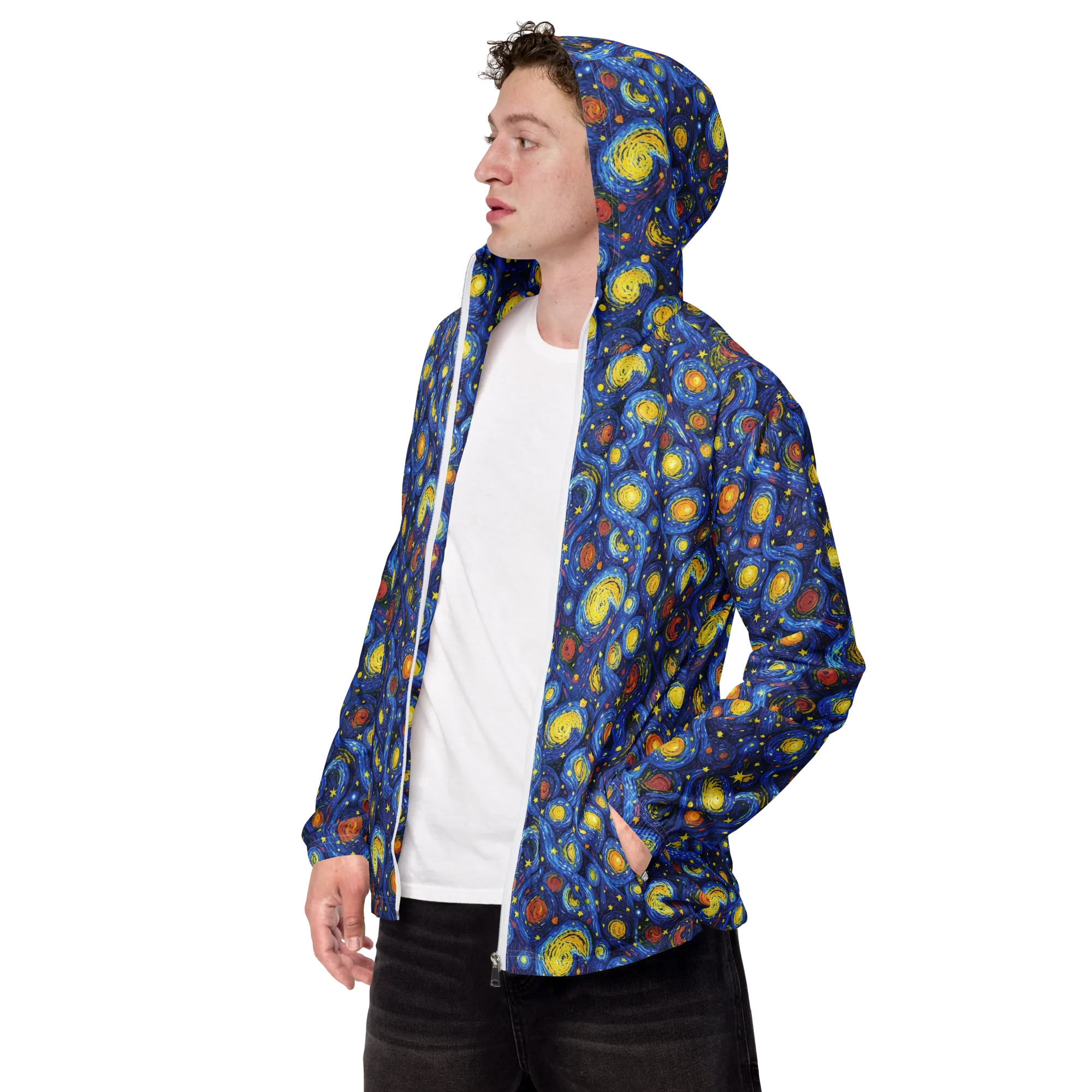 Cosmic Whirl on Men's Windbreaker — Left Front