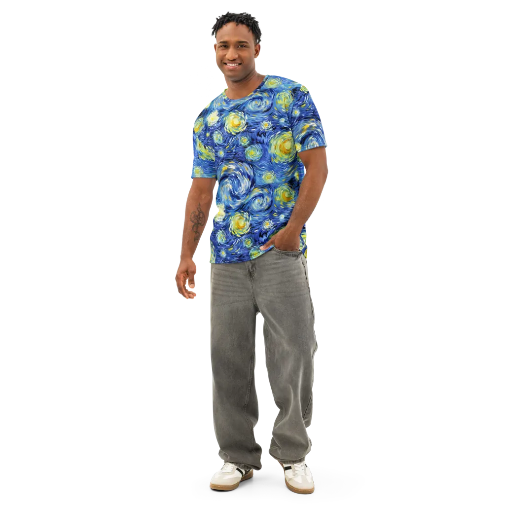 Cobalt Orbit on Men's Cotton Crew Neck T-Shirt — Front
