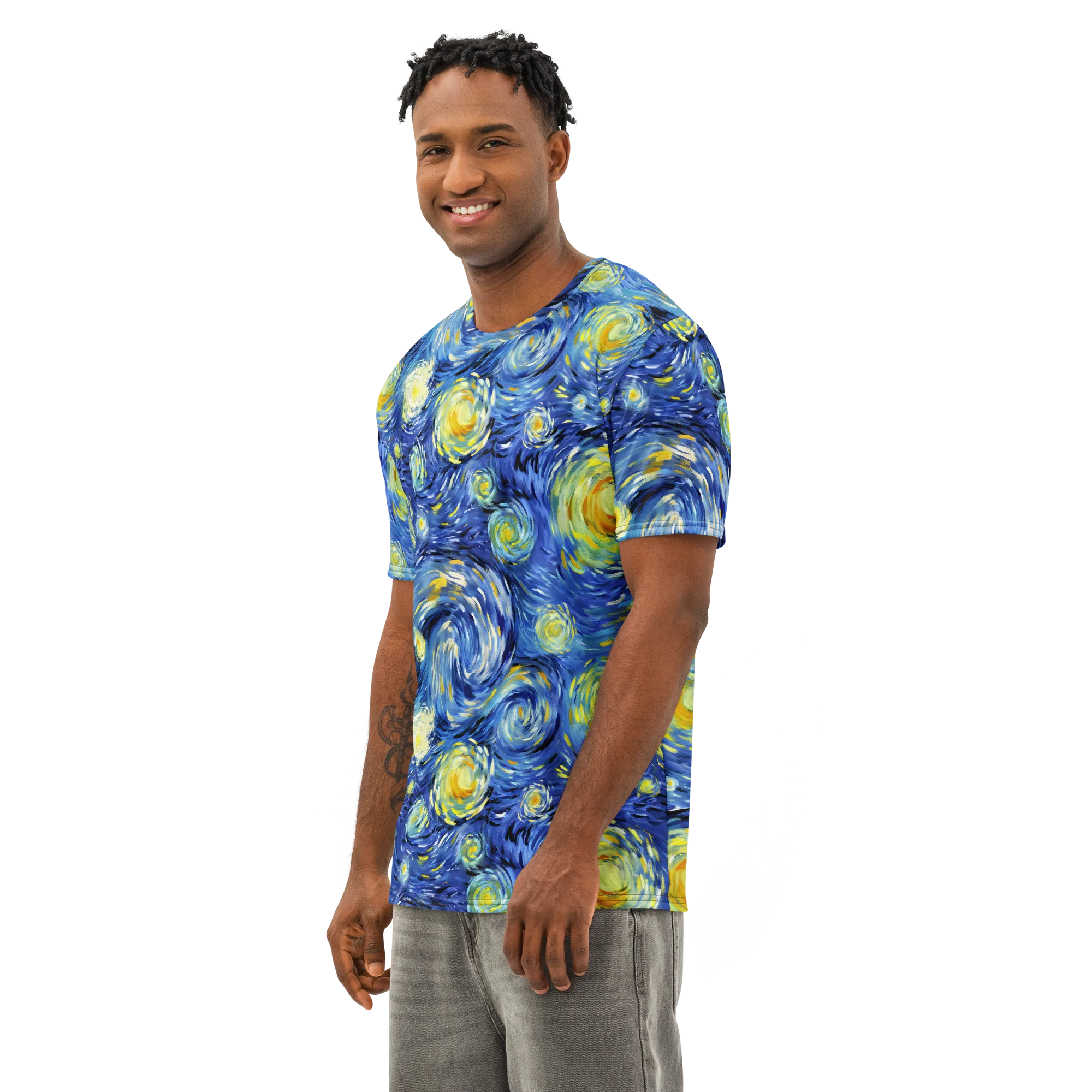 Cobalt Orbit on Men's Cotton Crew Neck T-Shirt — Left Front