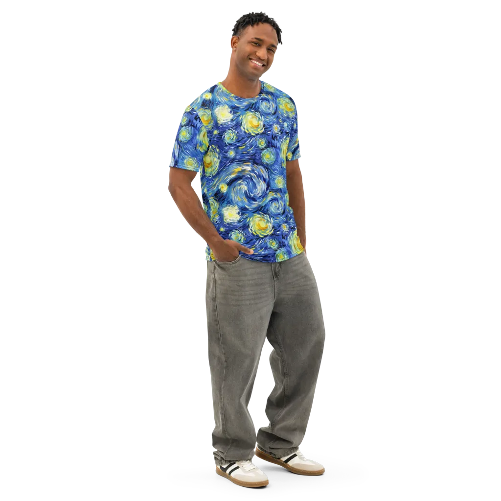 Cobalt Orbit on Men's Cotton Crew Neck T-Shirt — Right Front