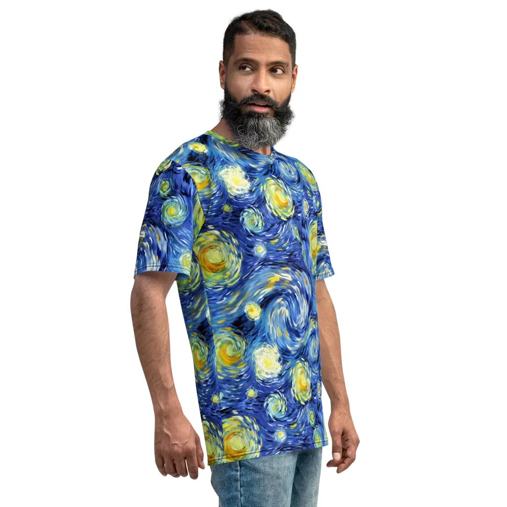 Cobalt Orbit on Men's Crew Neck T-Shirt — Right sleeve