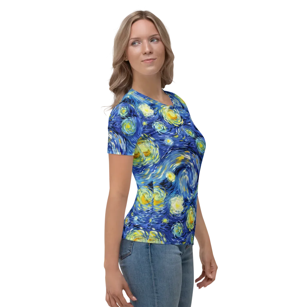Cobalt Orbit on Women's Crew Neck T-Shirt — Right sleeve