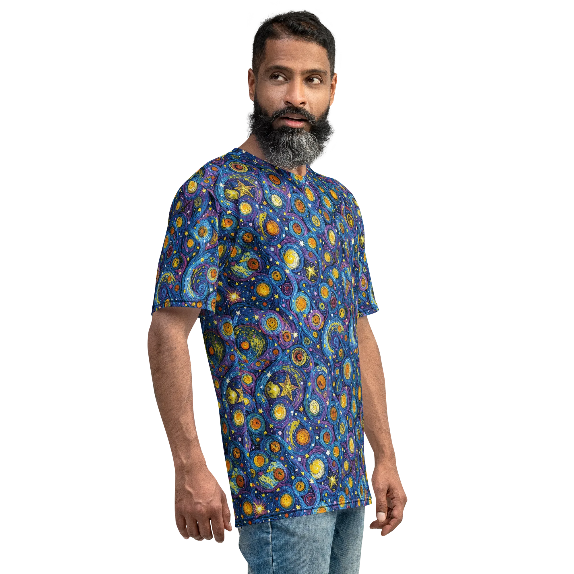 Starry Orbit on Men's Crew Neck T-Shirt — Right sleeve