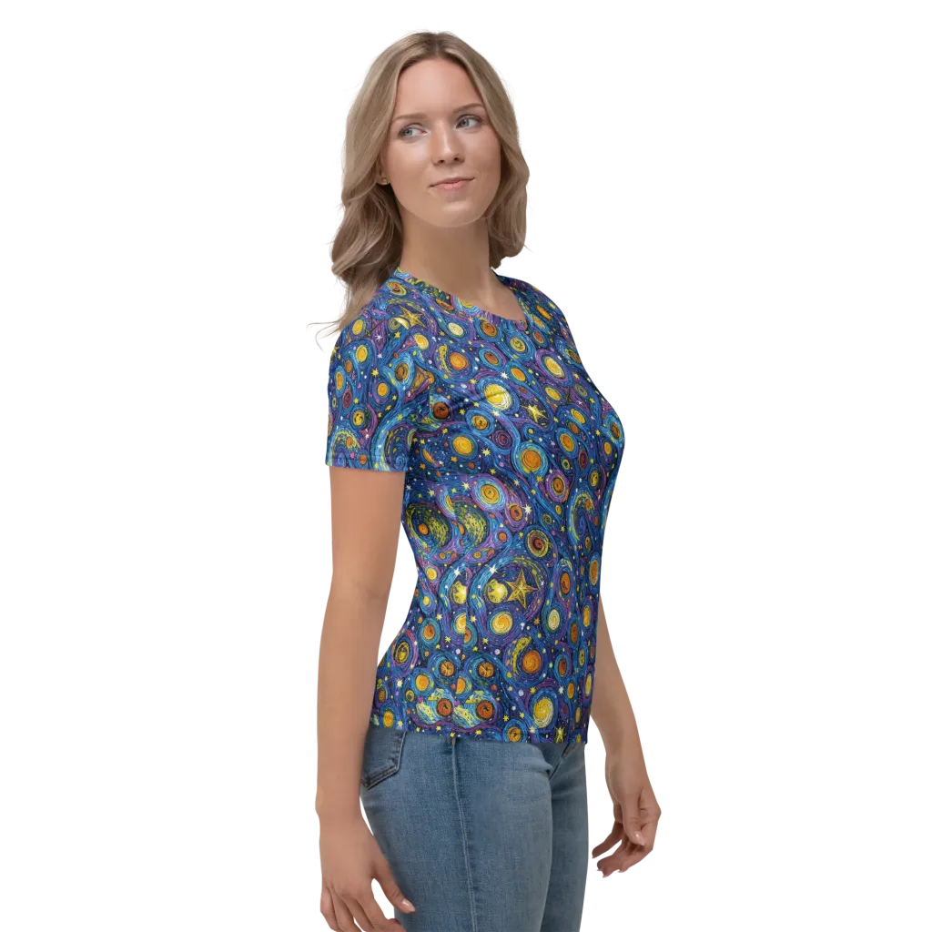 Starry Orbit on Women's Crew Neck T-Shirt — Right sleeve