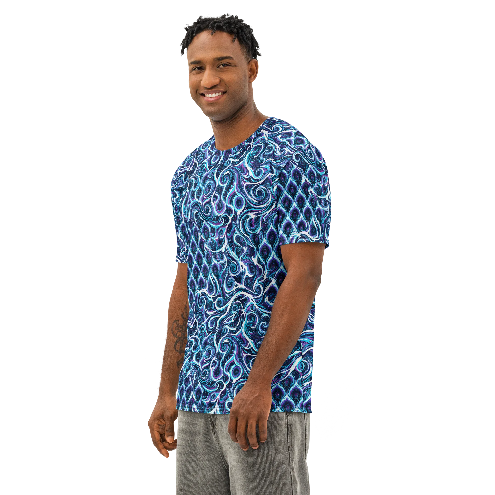 Midnight Whirlpool on Men's Cotton Crew Neck T-Shirt — Left Front