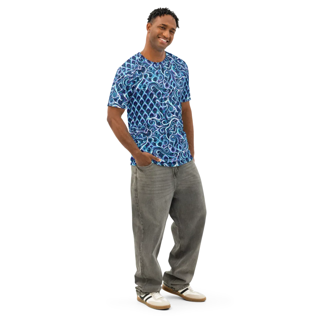 Midnight Whirlpool on Men's Cotton Crew Neck T-Shirt — Right Front