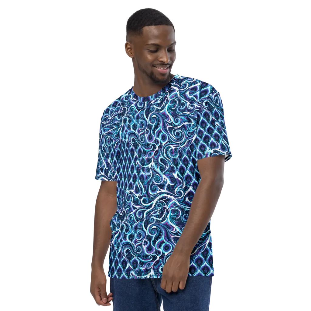 Midnight Whirlpool on Men's Crew Neck T-Shirt — Left sleeve
