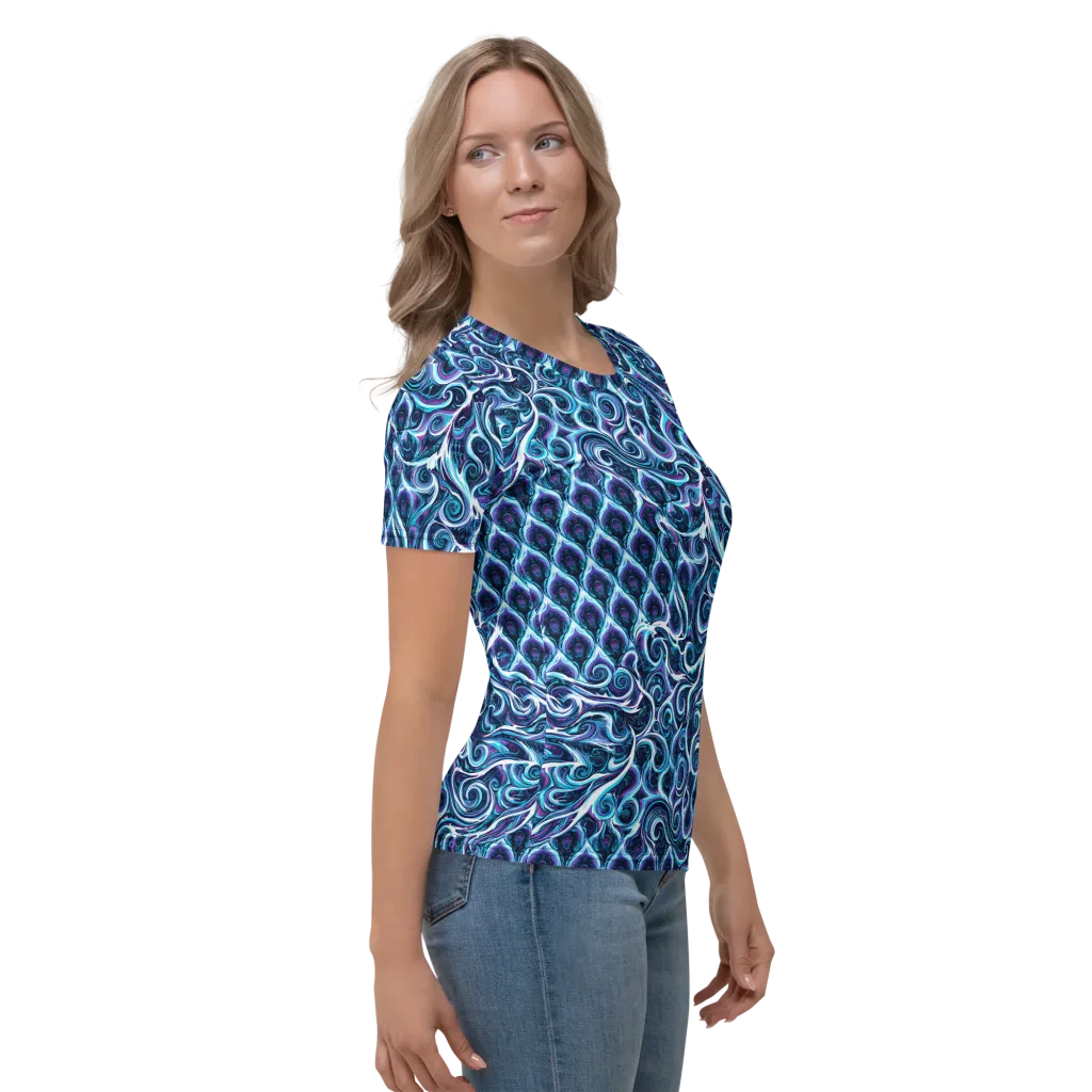 Midnight Whirlpool on Women's Crew Neck T-Shirt — Right sleeve