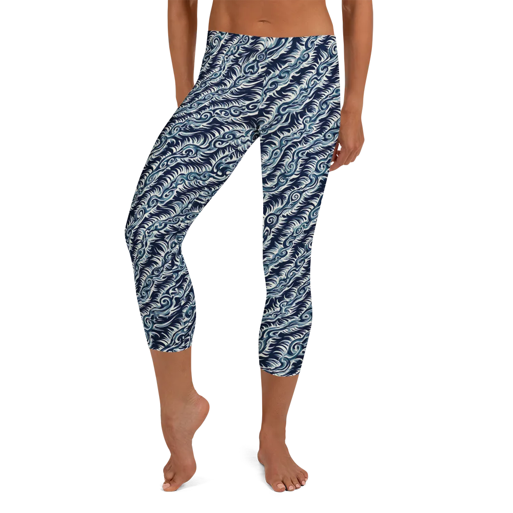 Midnight Tide on Capri Leggings — Front