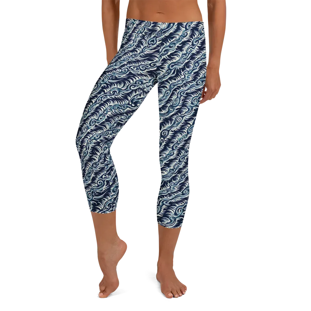 Midnight Tide on Capri Leggings — Front