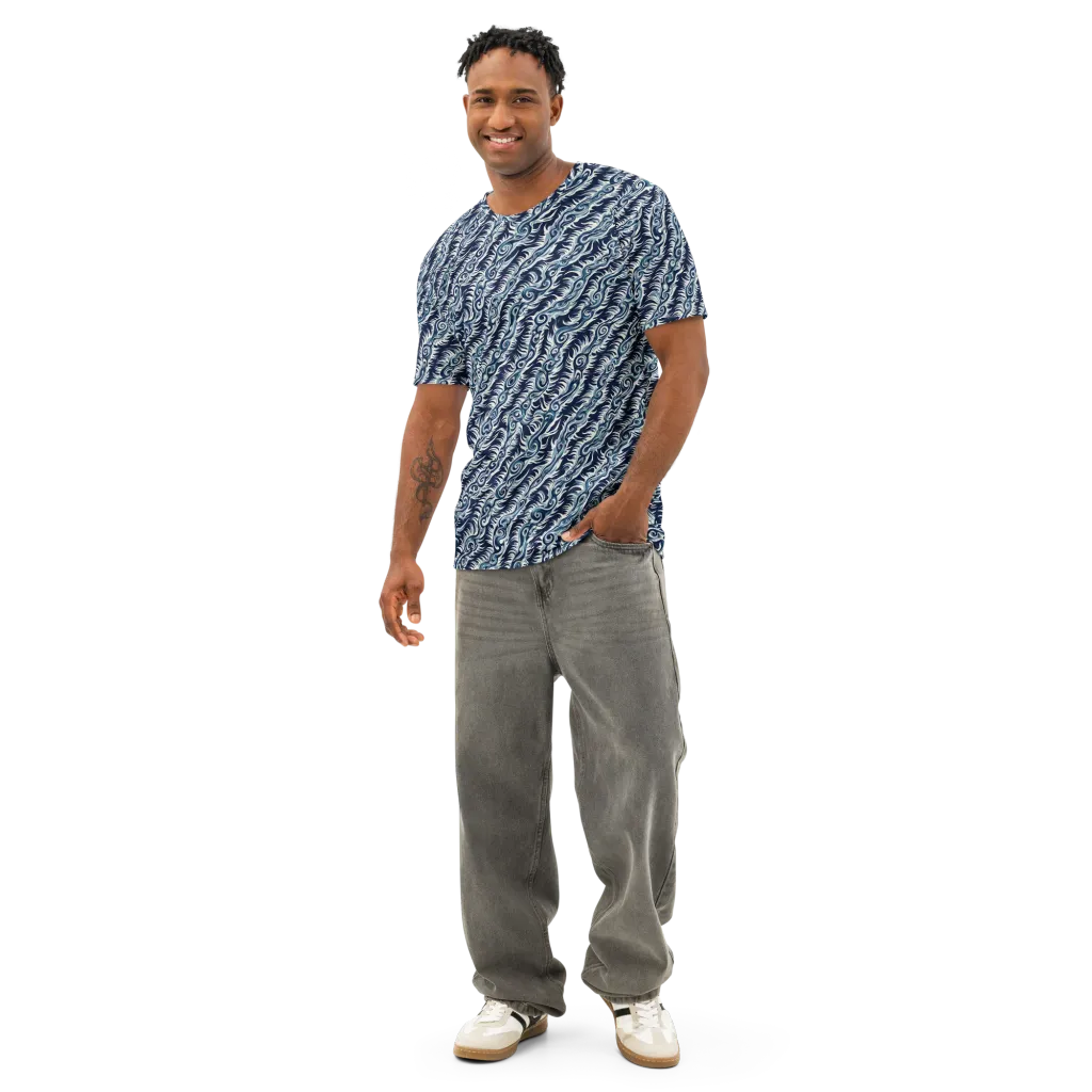 Midnight Tide on Men's Cotton Crew Neck T-Shirt — Front