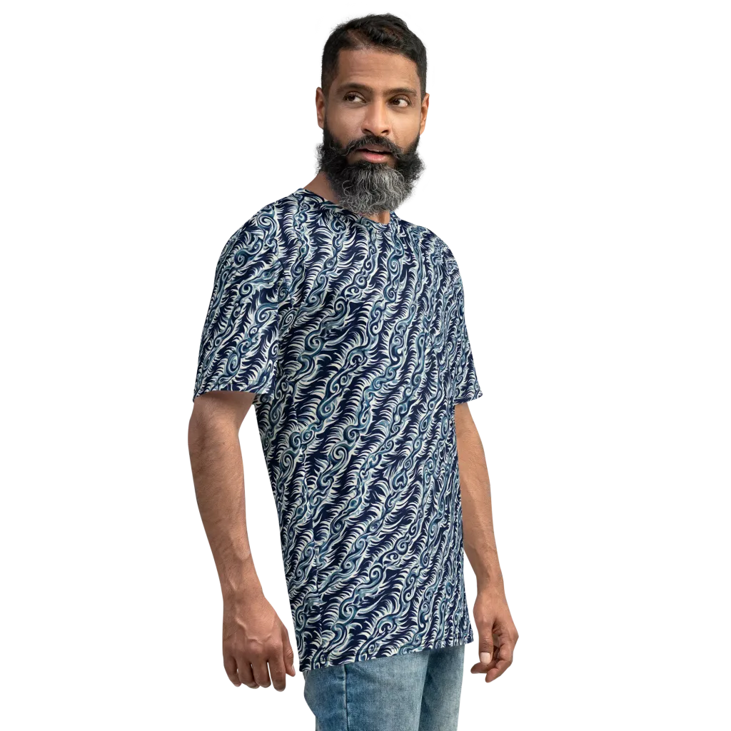 Midnight Tide on Men's Crew Neck T-Shirt — Right sleeve