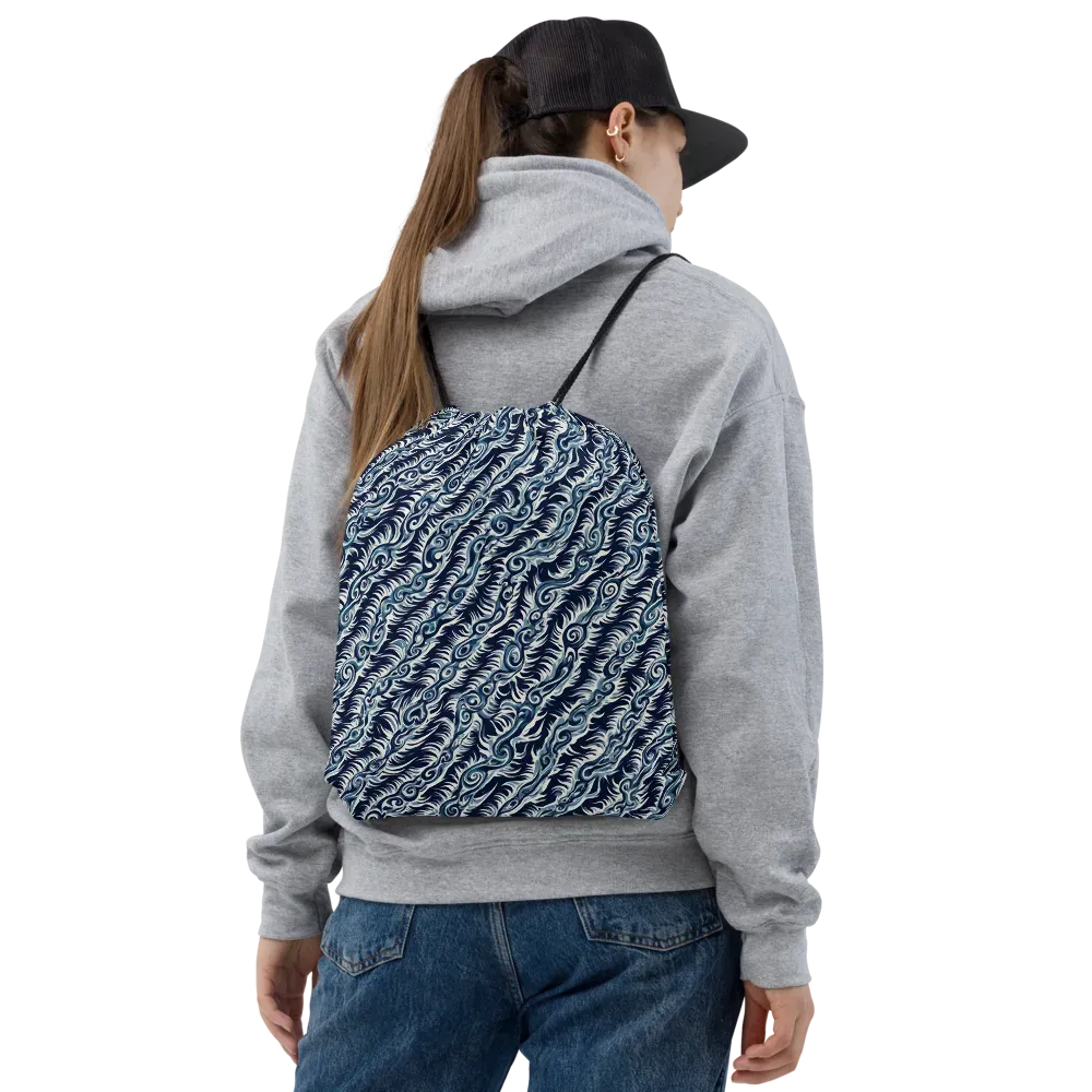 Midnight Tide on Drawstring Bag — Front