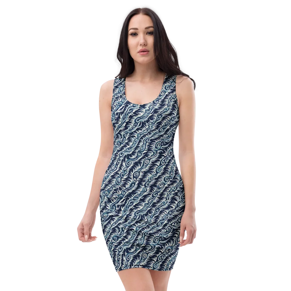 Midnight Tide on Bodycon Dress — Front