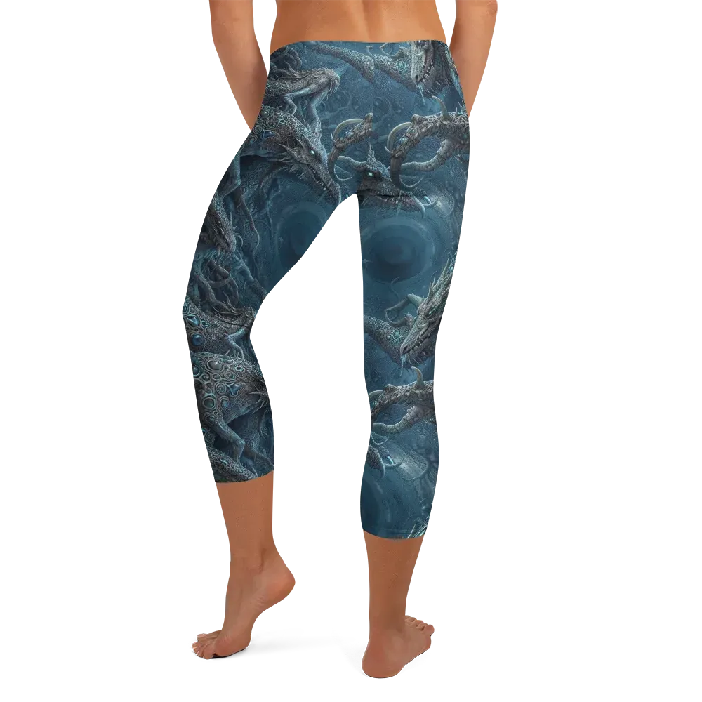 Azure Dragonfall on Capri Leggings — Back